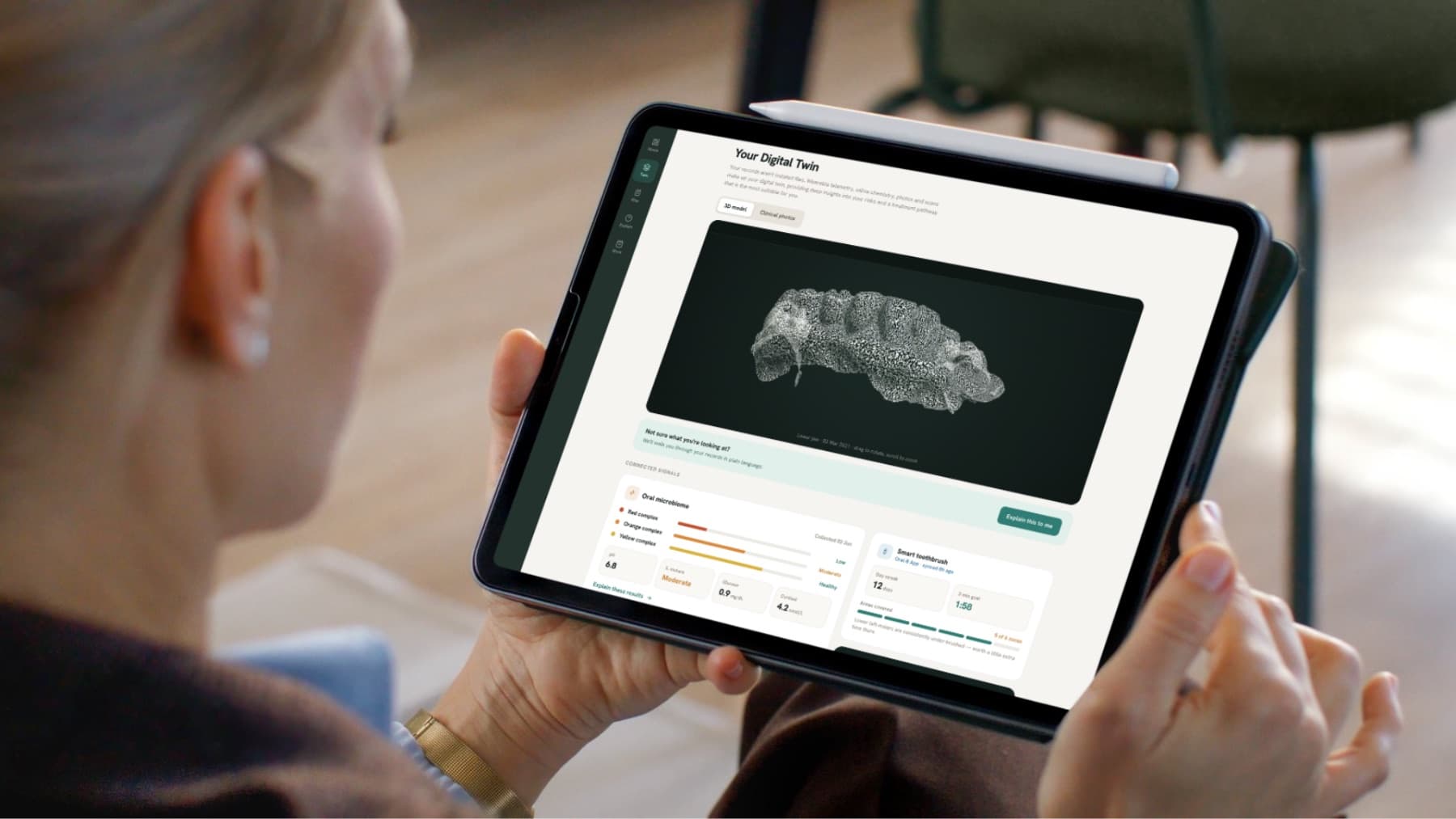 A member reviewing her Digital Twin on the Orell concierge